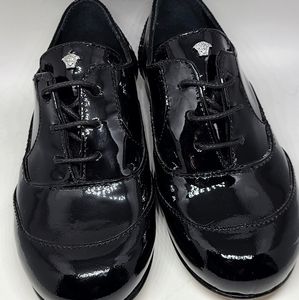 New In Box Versace boys patent black dress shoes.